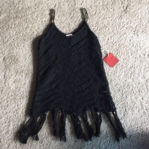 Mission Black Knit Fringe Tank Top